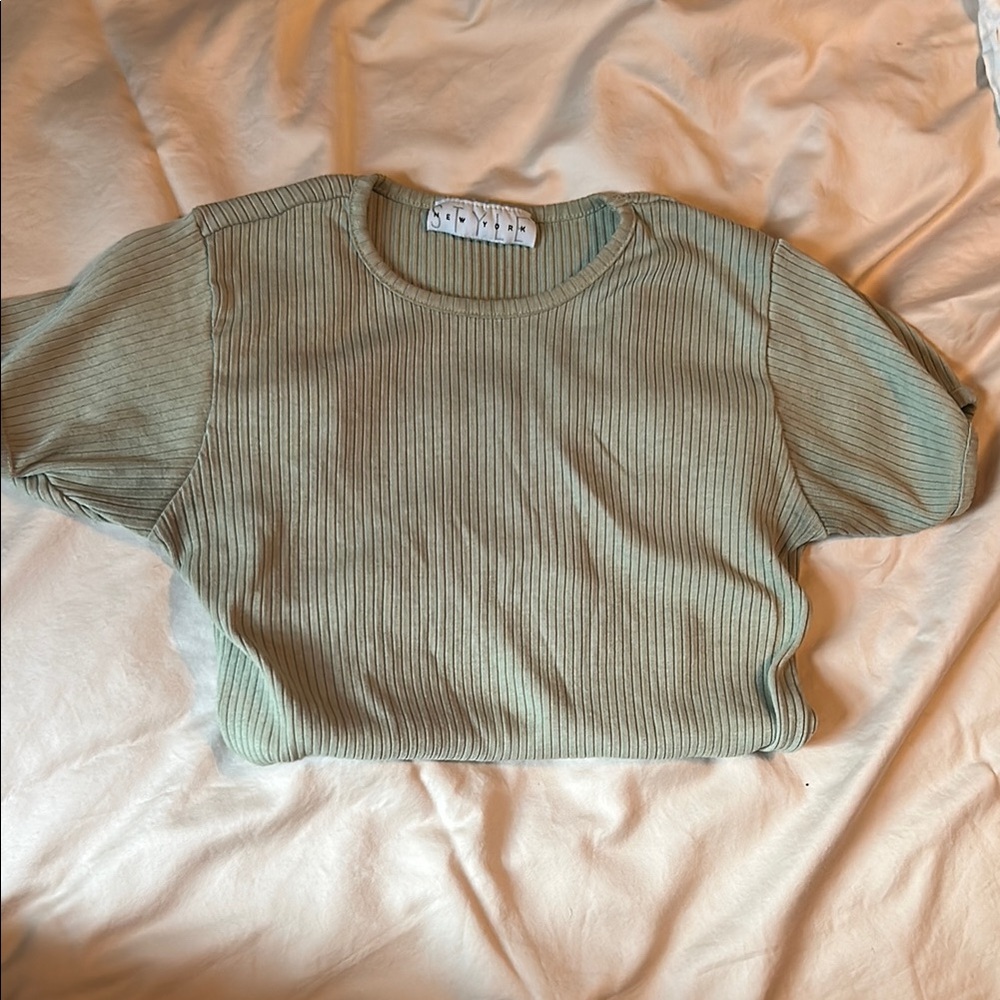 Ribbed Green Short Sleeve Top